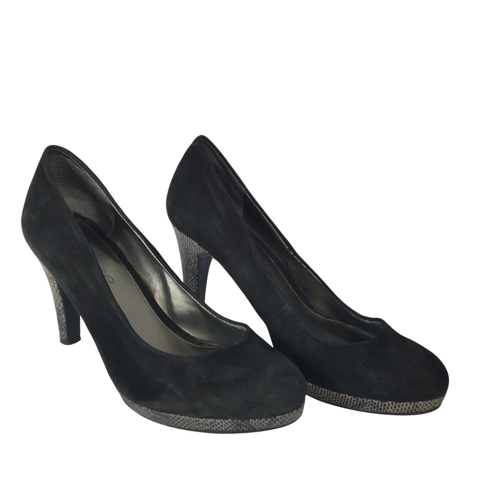 Bandolino Pumps Women 6.5 Black Suede Snakeskin Accent Office Animal Print Chic